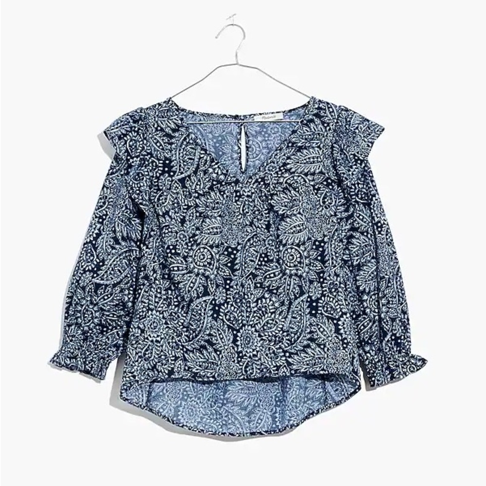 Madewell V-Neck Ruffle Shoulder Blouse Top Size Small Paisley Garden